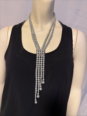 Elegant Silver Multi-Strand Pearl Pendant Necklace